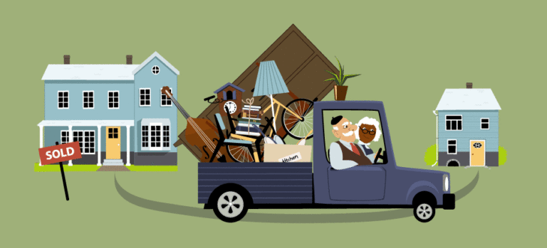 old couple moving truck illustration