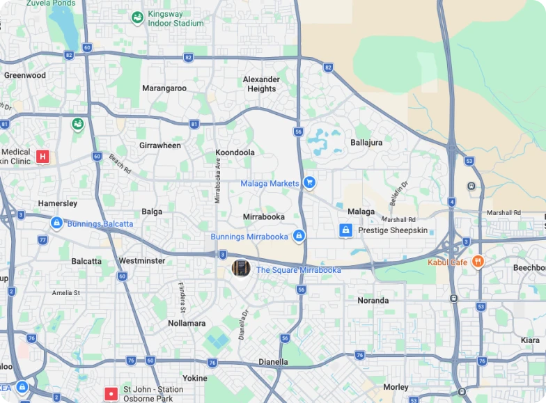 Map of Perth's northern suburbs including Mirrabooka, Balcatta and Noranda