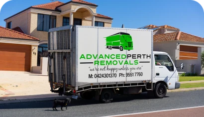 Advanced Perth Removals small truck with tail lift outside a Perth home