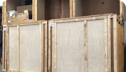 Wooden storage crates at the Advanced Perth Removals storage facility